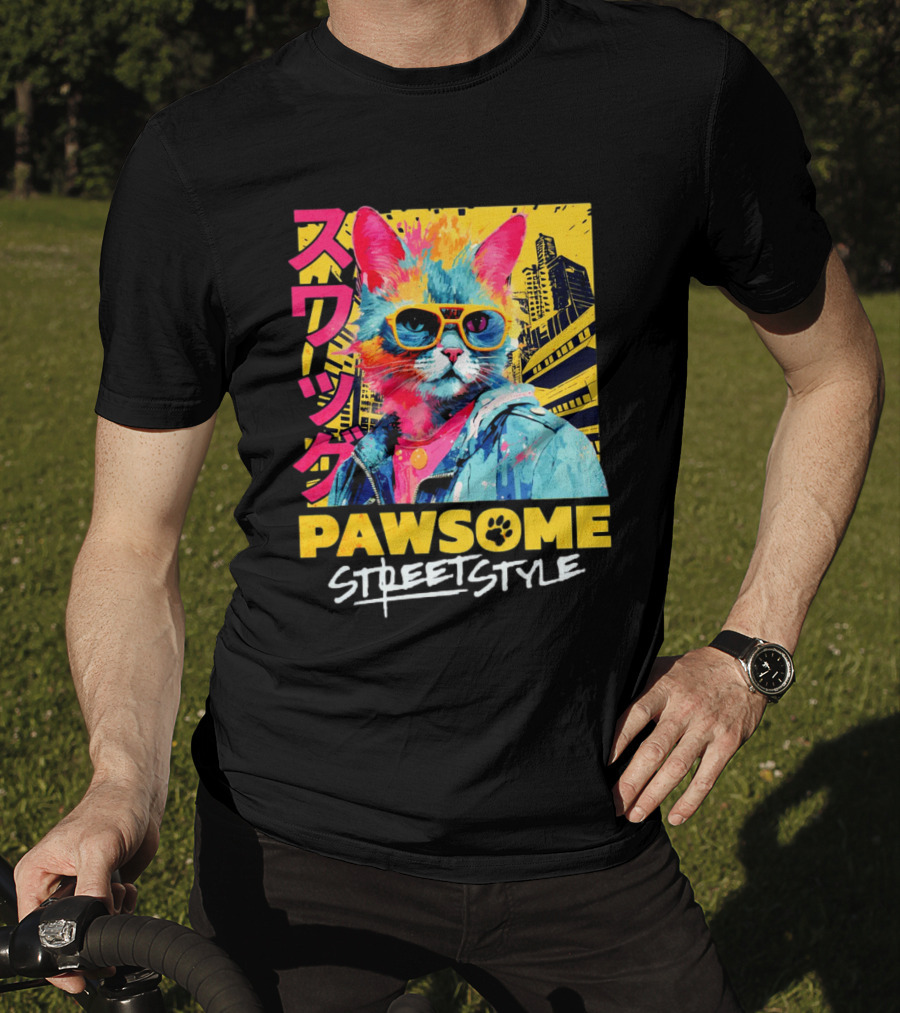 Pawsome Streetstyle Cat With Jacket And Sunglasses Urban Cityscape T-Shirt