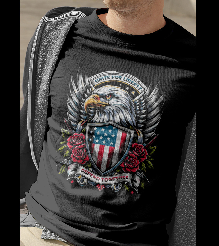 Unite For Liberty Eagle Shield Roses Defend Together T-Shirt
