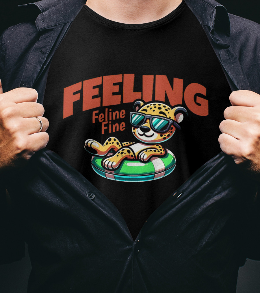 Feeling Feline Fine Leopard With Sunglasses On Pool Float T-Shirt