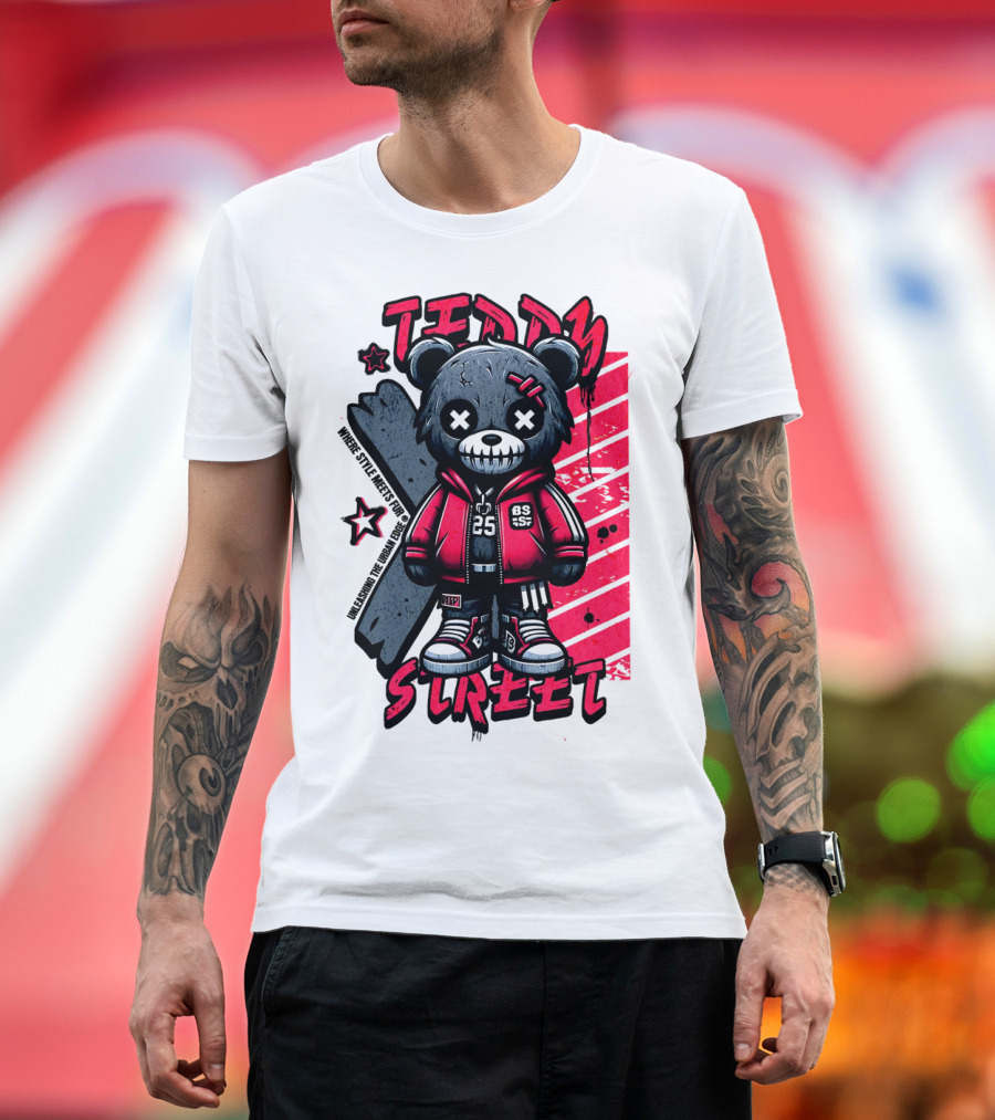 Teddy Street 85 Haunted Teddy Bea with Grunge Style Elements T-Shirt