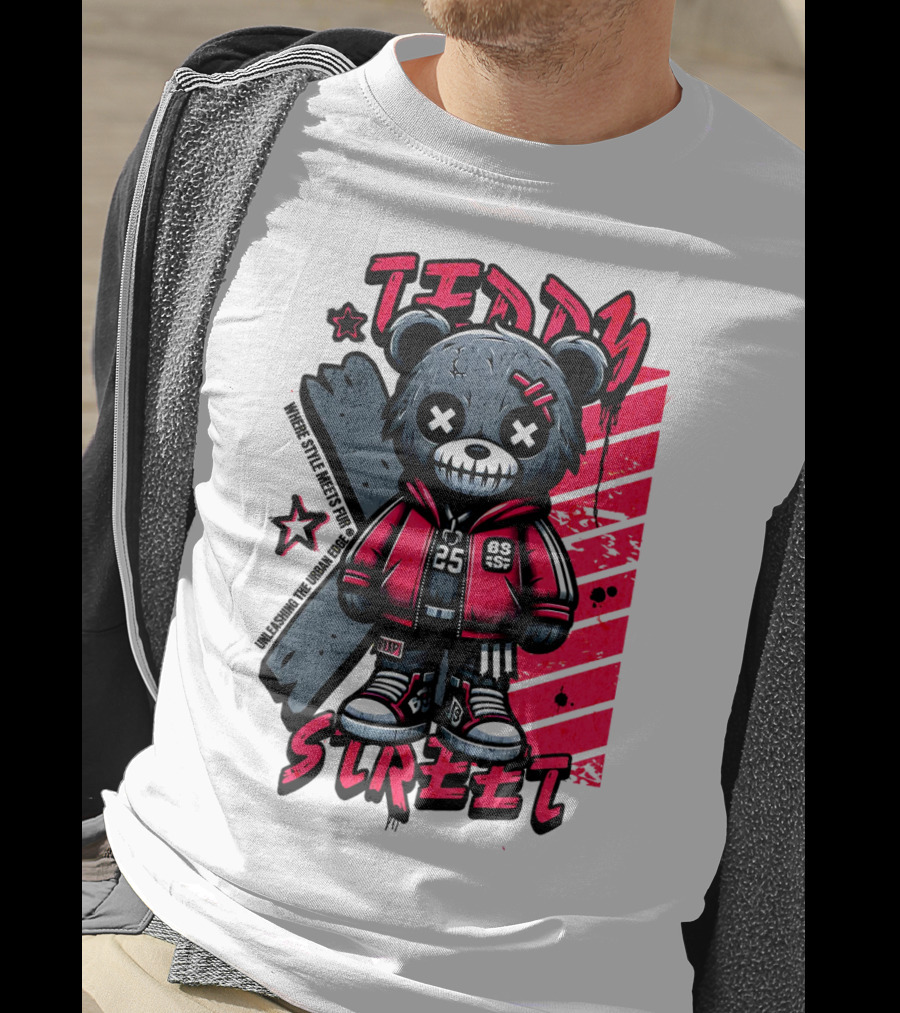 Teddy Street 85 Haunted Teddy Bea With Grunge Style Elements T-Shirt