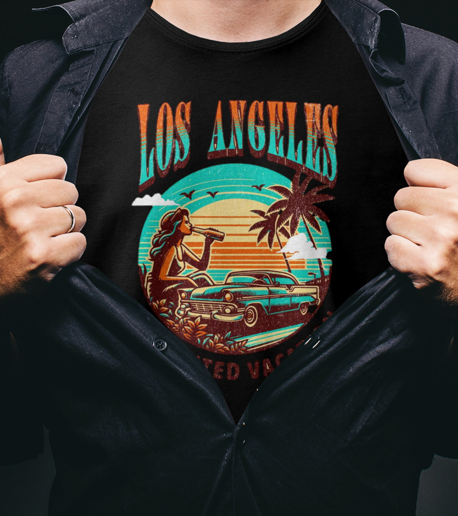 Los Angeles Unlimited Vacation Classic Car Palm Trees Sunset Vibes T-Shirt