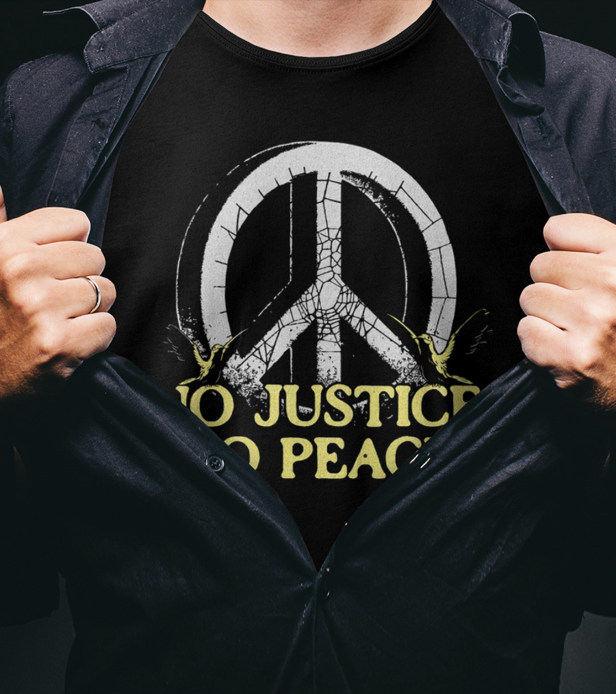 No Justice No Peace Broken Peace Symbol With Cranes T-Shirt