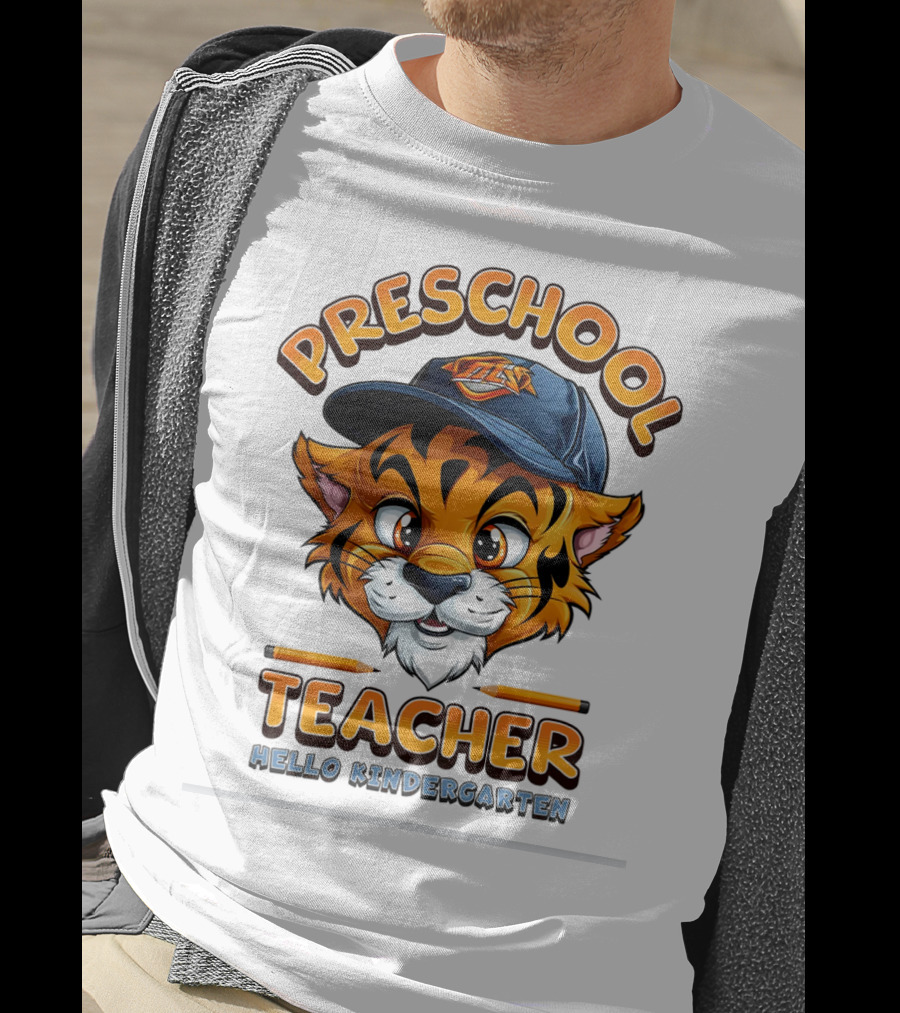 Preschool Teacher Tiger Mascot Hello Kindergarten Back To School T-Shirt