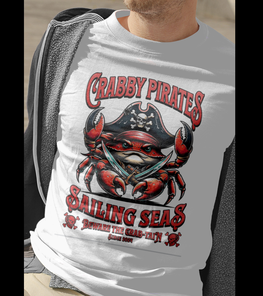 Crabby Pirates Sailing Seas Beware The Crab-tain Since T-Shirt