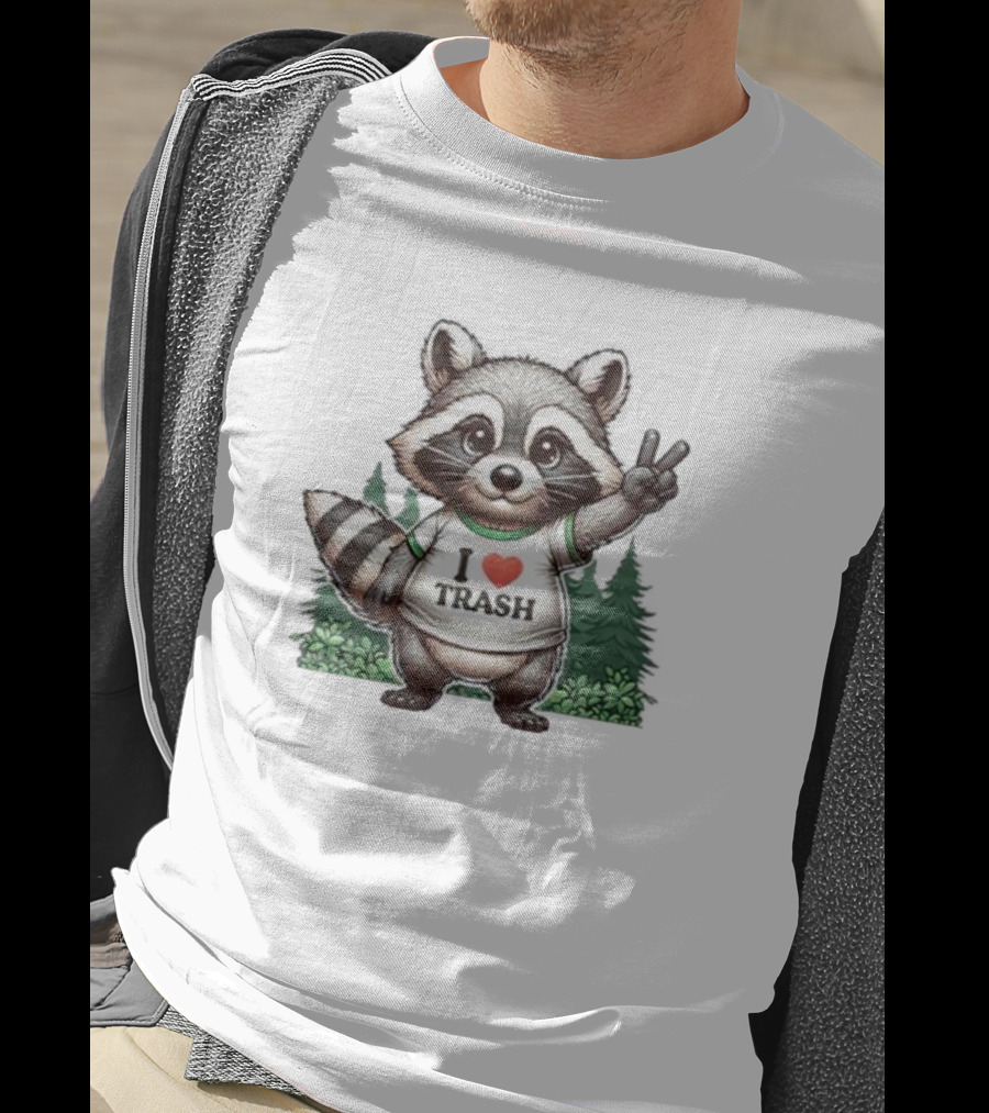 I Love Trash Raccoon Cute Forest Peace Sign T-Shirt