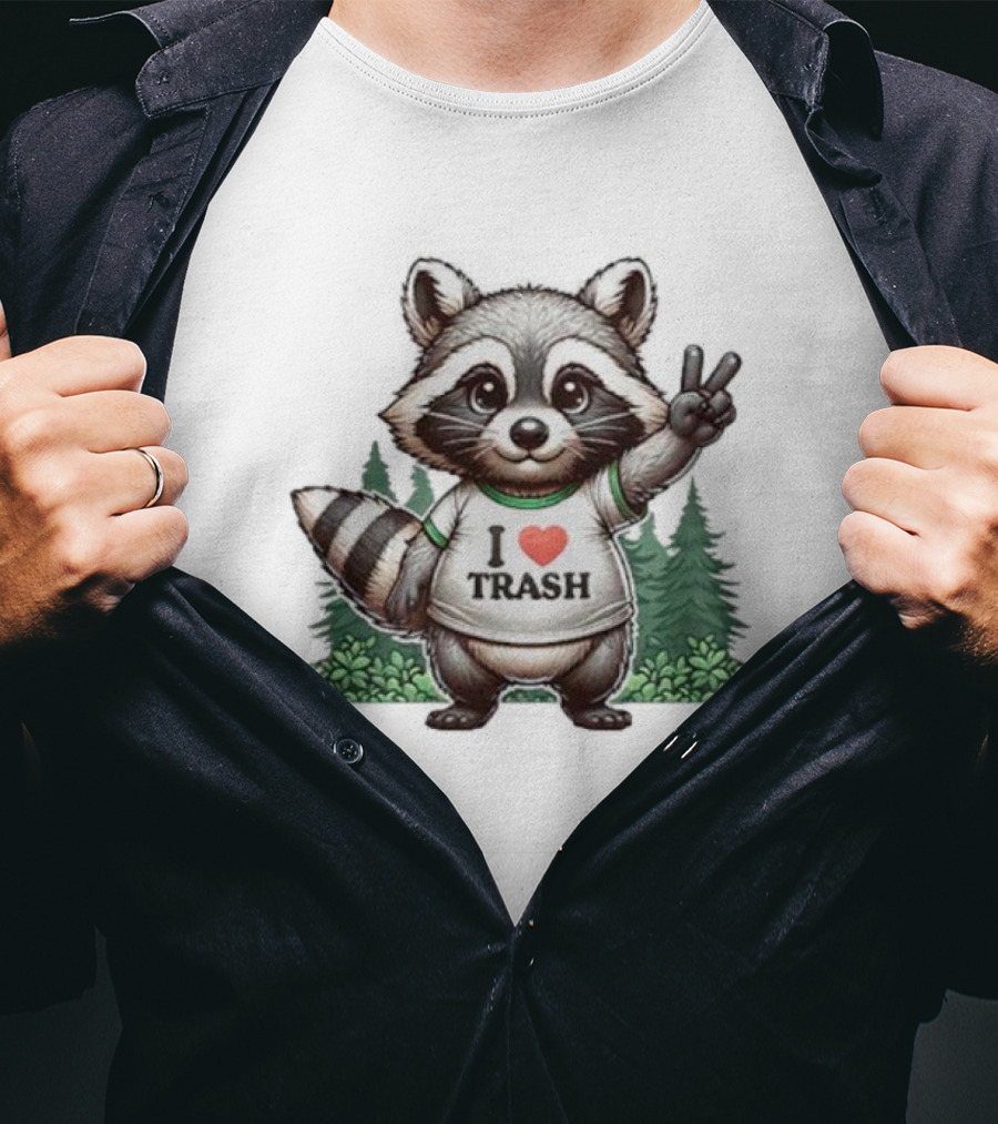 I Love Trash Raccoon Cute Forest Peace Sign T-Shirt