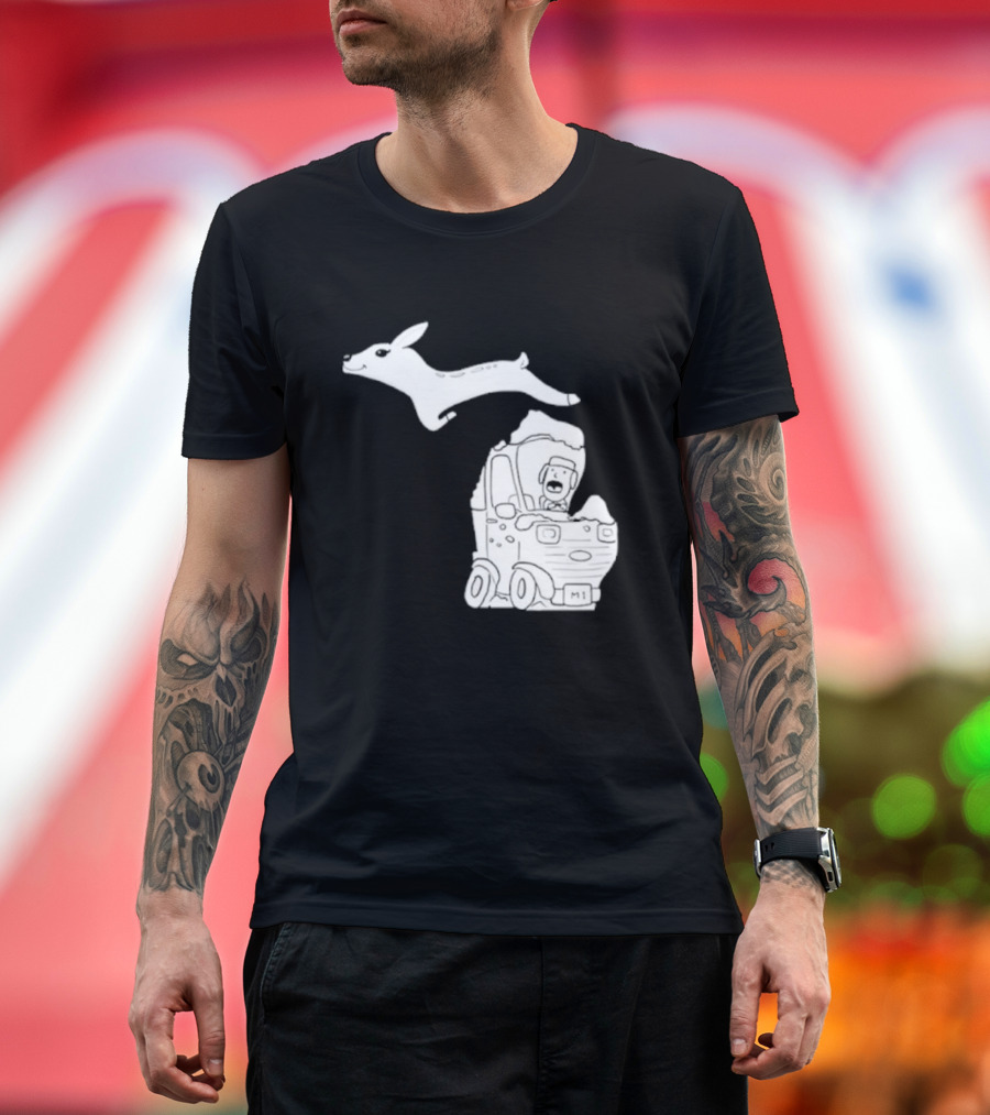 Michigan Road Deer Cartoon Adventure T-Shirt