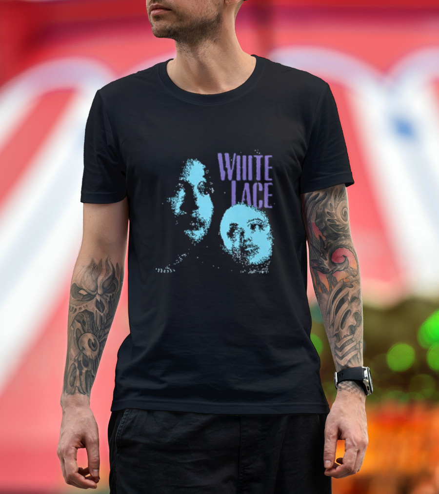 Skyler Acord White Lace Text with Two Blue Faces T-Shirt