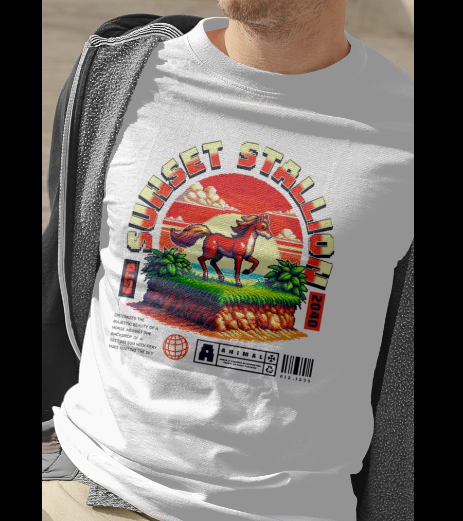 Sunset Stallion 2040 ESTO Animal Epic Epitome Horse Setting Sun Fiery Sky T-Shirt