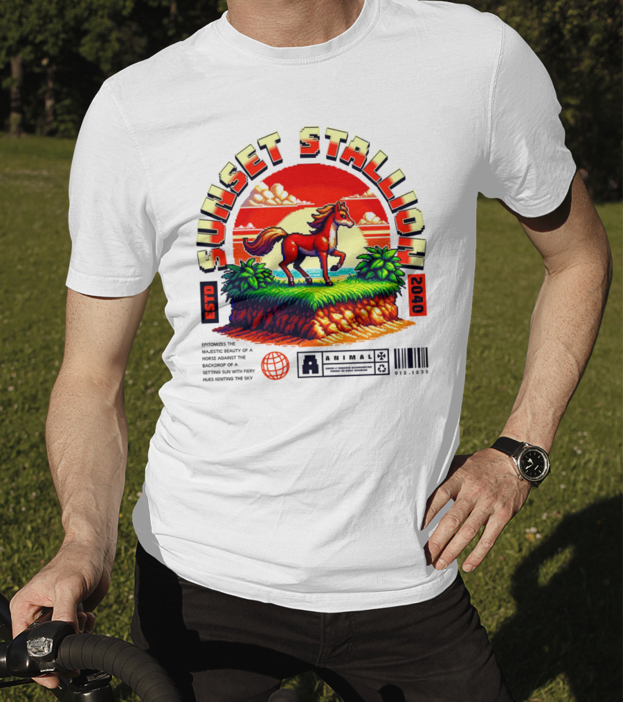 Sunset Stallion 2040 ESTO Animal Epic Epitome Horse Setting Sun Fiery Sky T-Shirt