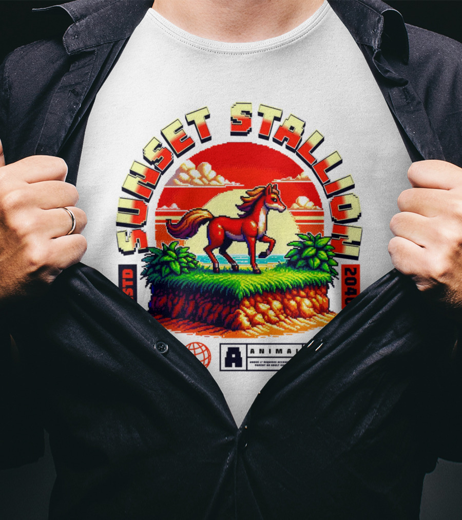 Sunset Stallion 2040 ESTO Animal Epic Epitome Horse Setting Sun Fiery Sky T-Shirt