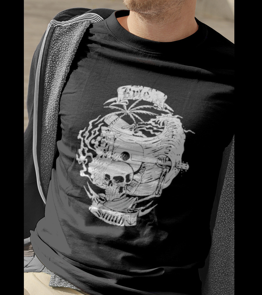 Kyle Smith Skull With Palm And Guitar Waves T-Shirt