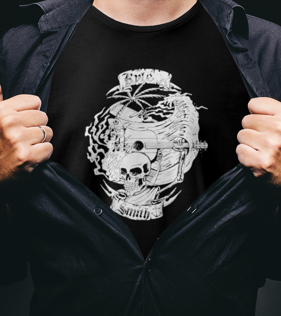 Kyle Smith Skull With Palm And Guitar Waves T-Shirt