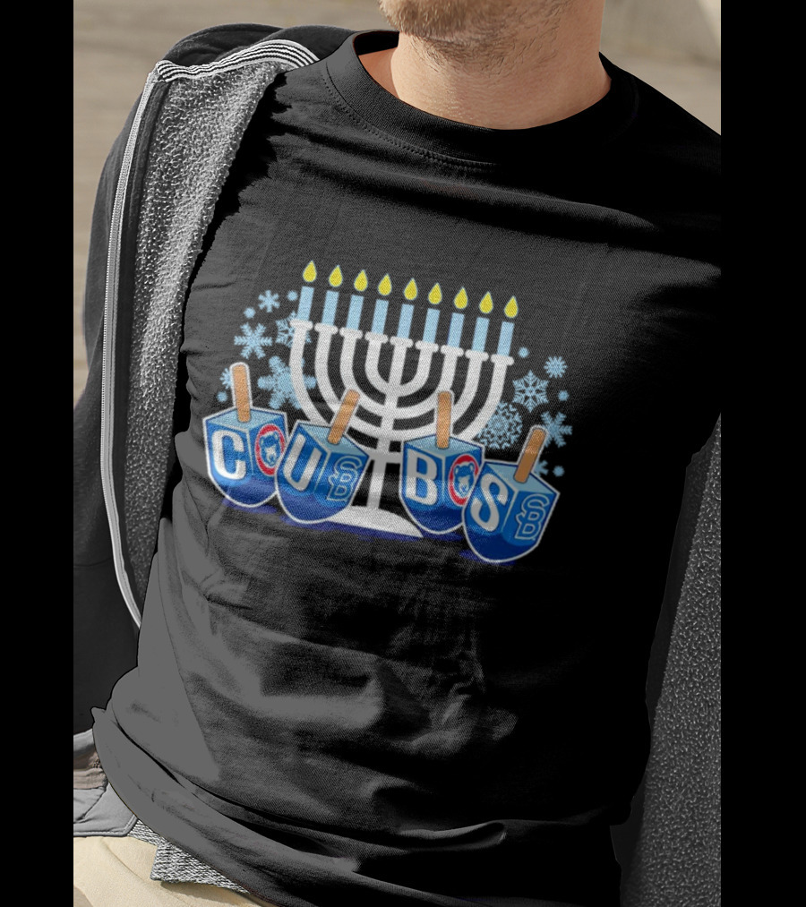 Chicago Cubs Hanukkah Celebration Menorah Dreidel Snowflakes T-Shirt