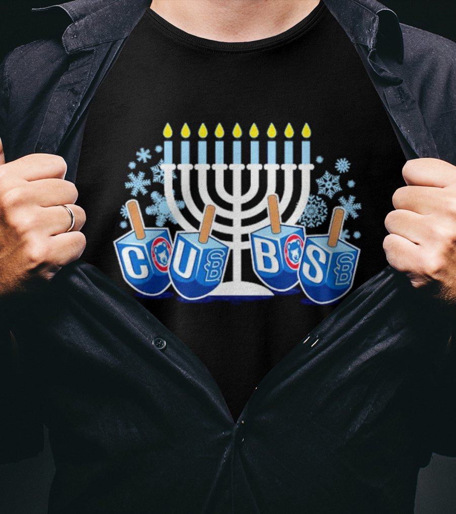 Chicago Cubs Hanukkah Celebration Menorah Dreidel Snowflakes T-Shirt