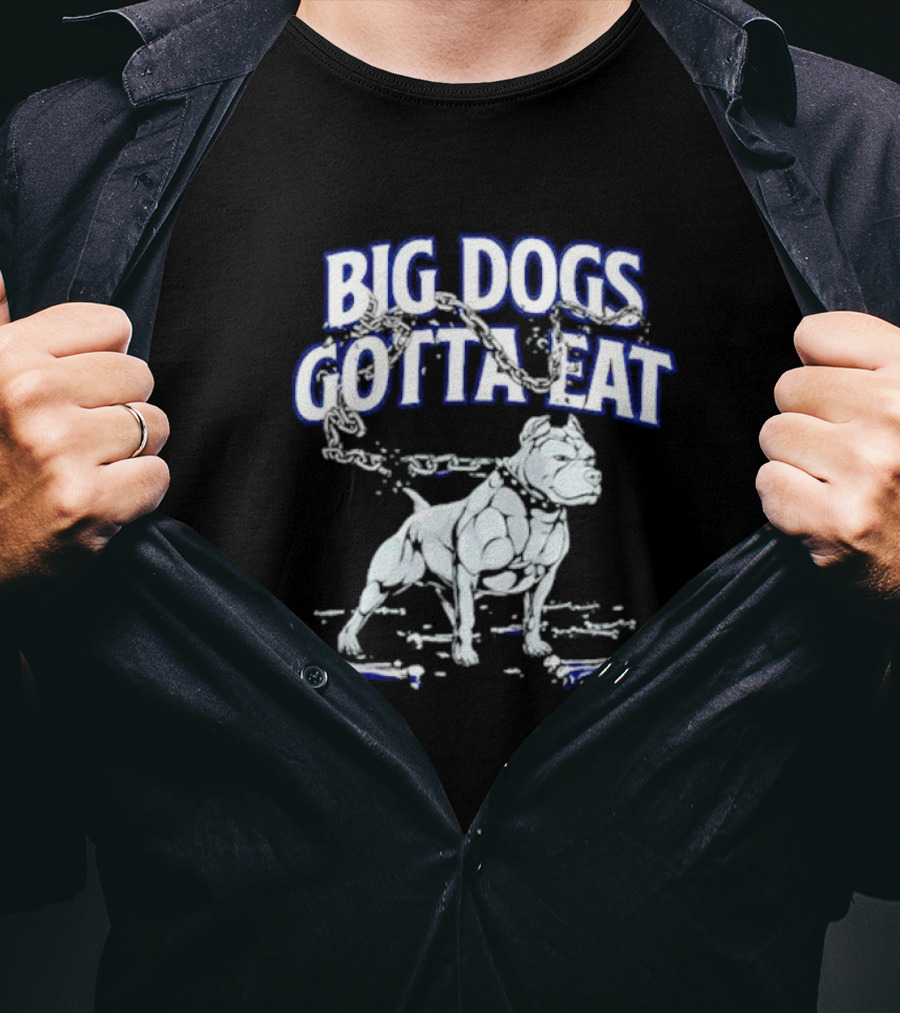 Big Dogs Gotta Eat Pitbull Graphic With Chains And Bones T-Shirt