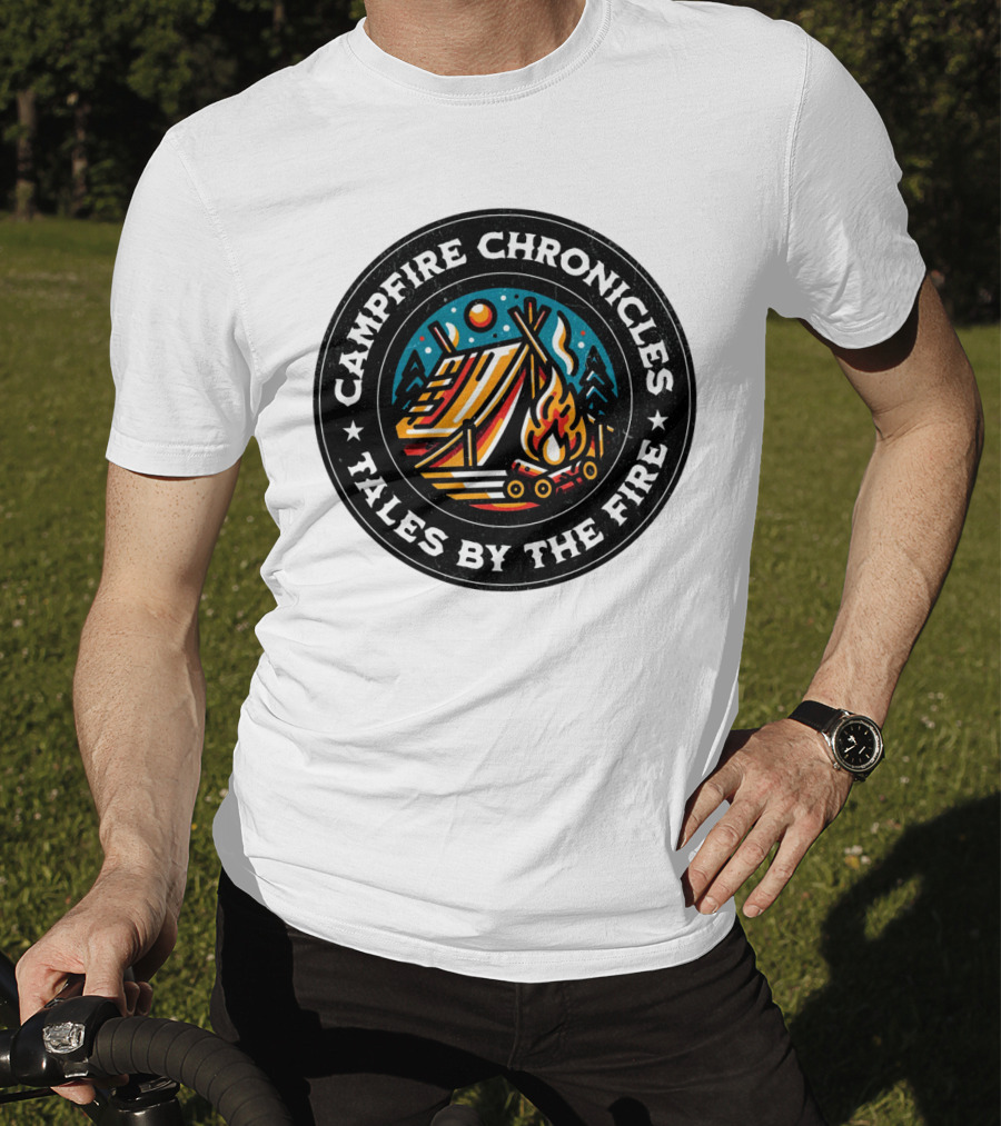 Campfire Chronicles Tales By The Fire Moonlit Tent And Bonfire Scene T-Shirt