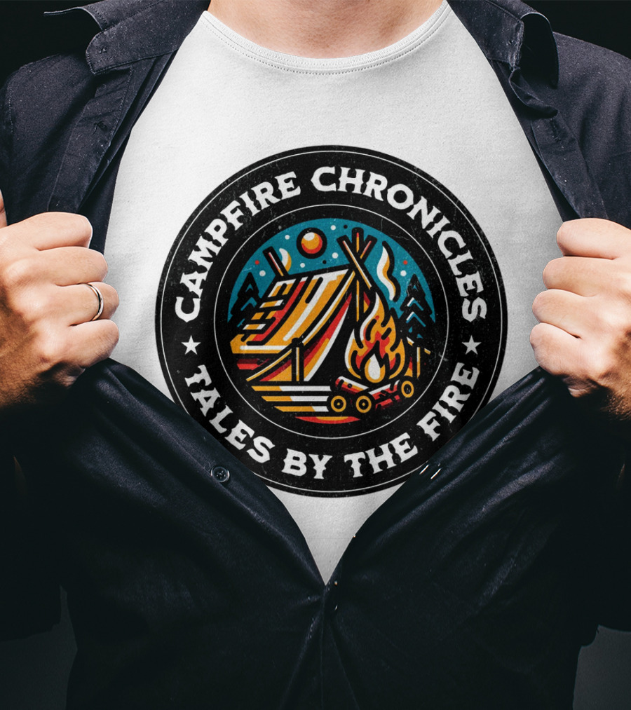 Campfire Chronicles Tales By The Fire Moonlit Tent And Bonfire Scene T-Shirt