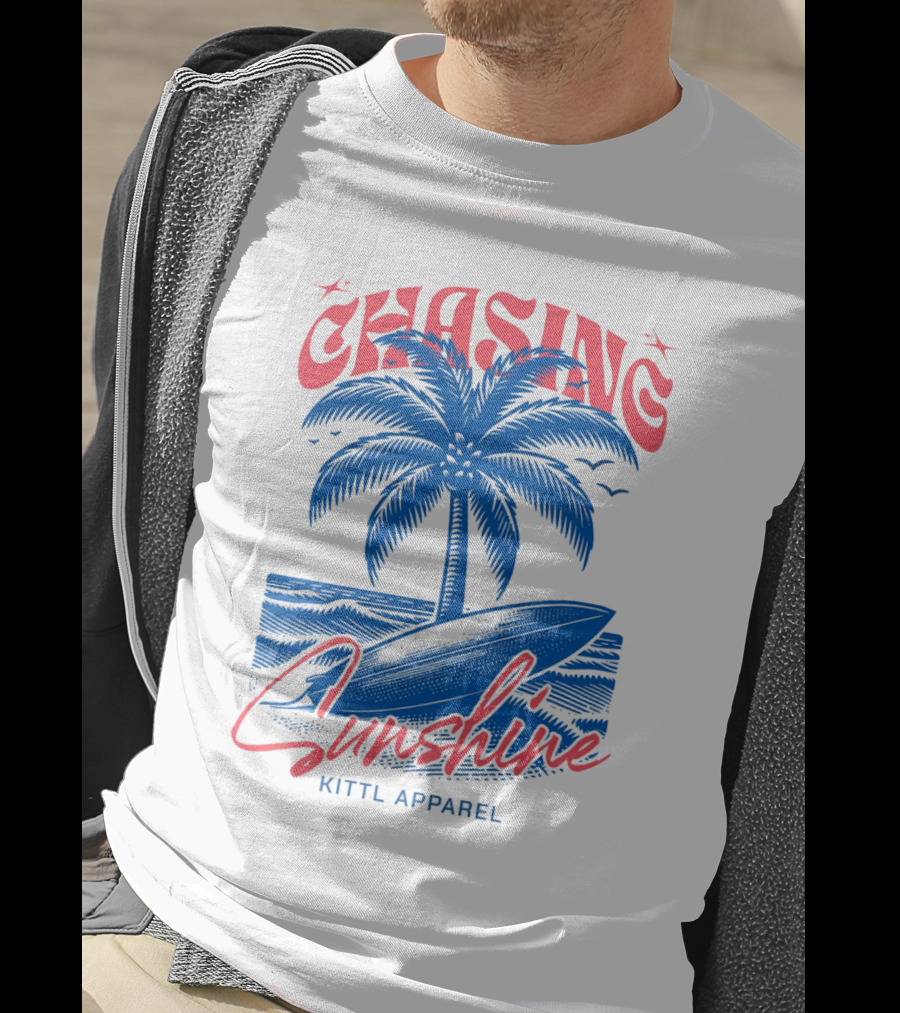 Chasing Sunshine Kittl Apparel Surfing Palm Tree Ocean Waves T-Shirt