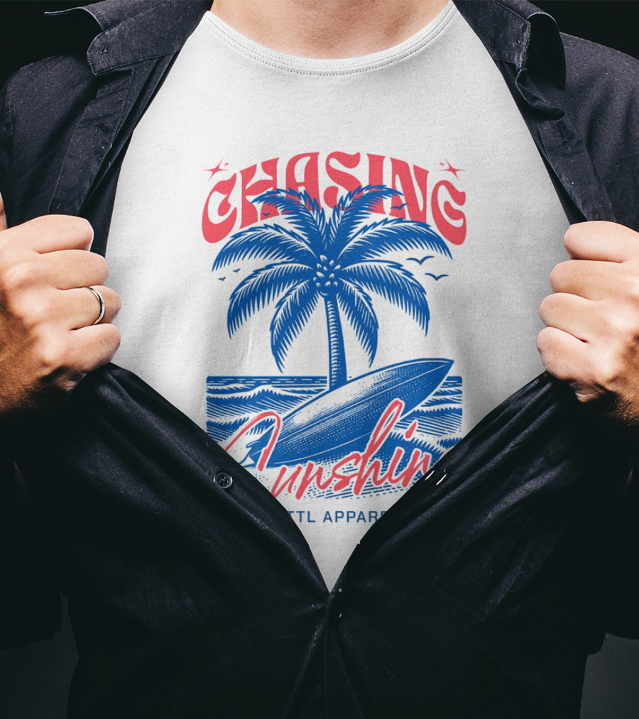 Chasing Sunshine Kittl Apparel Surfing Palm Tree Ocean Waves T-Shirt