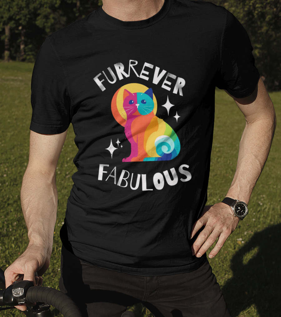 Furrever Fabulous Rainbow Cat With Stars T-Shirt