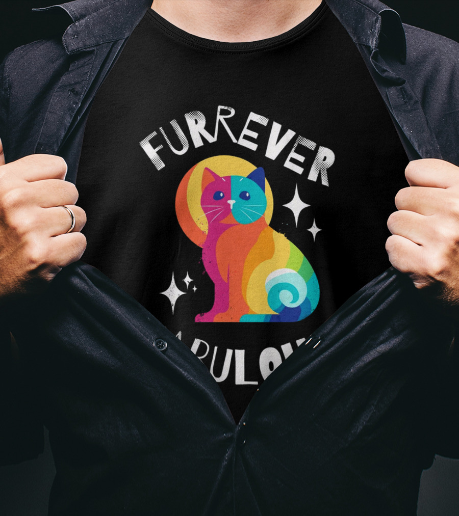 Furrever Fabulous Rainbow Cat With Stars T-Shirt