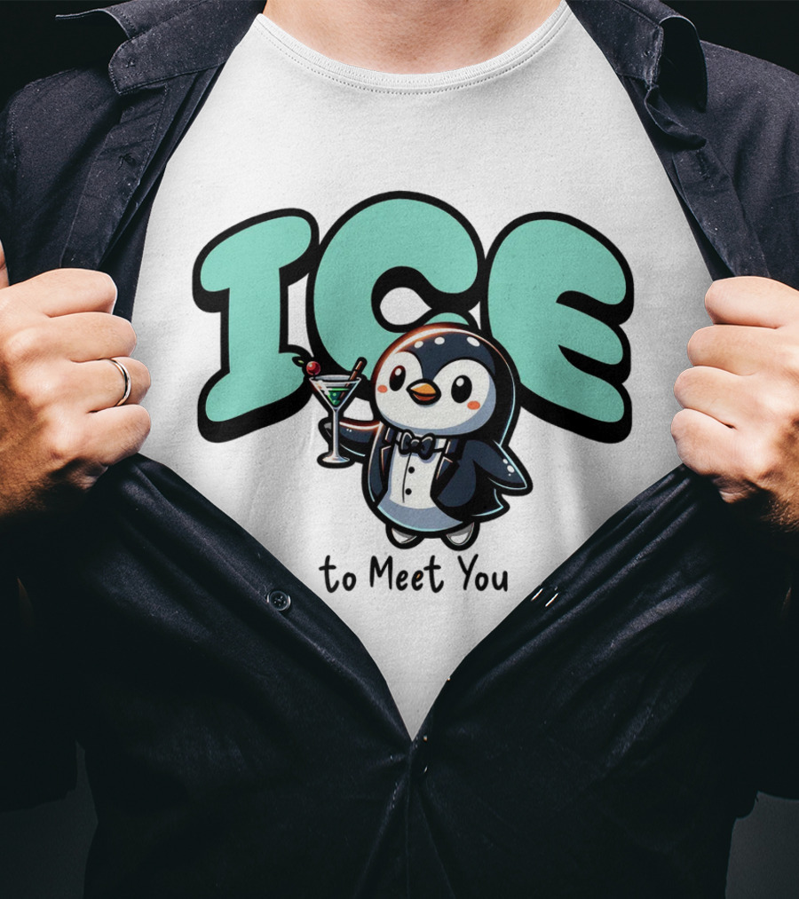 ICE To Meet You Penguin Martini Charm T-Shirt