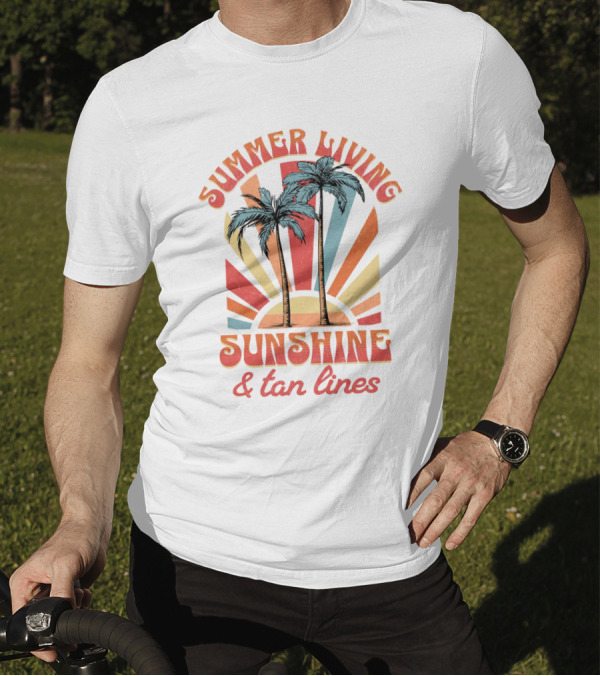 Summer Living Sunshine Tan Lines Palm Trees Retro Vibes T-Shirt