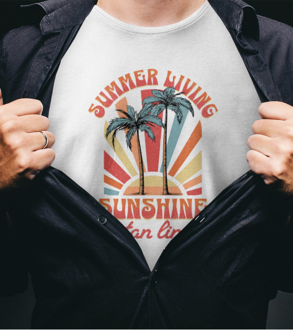 Summer Living Sunshine Tan Lines Palm Trees Retro Vibes T-Shirt