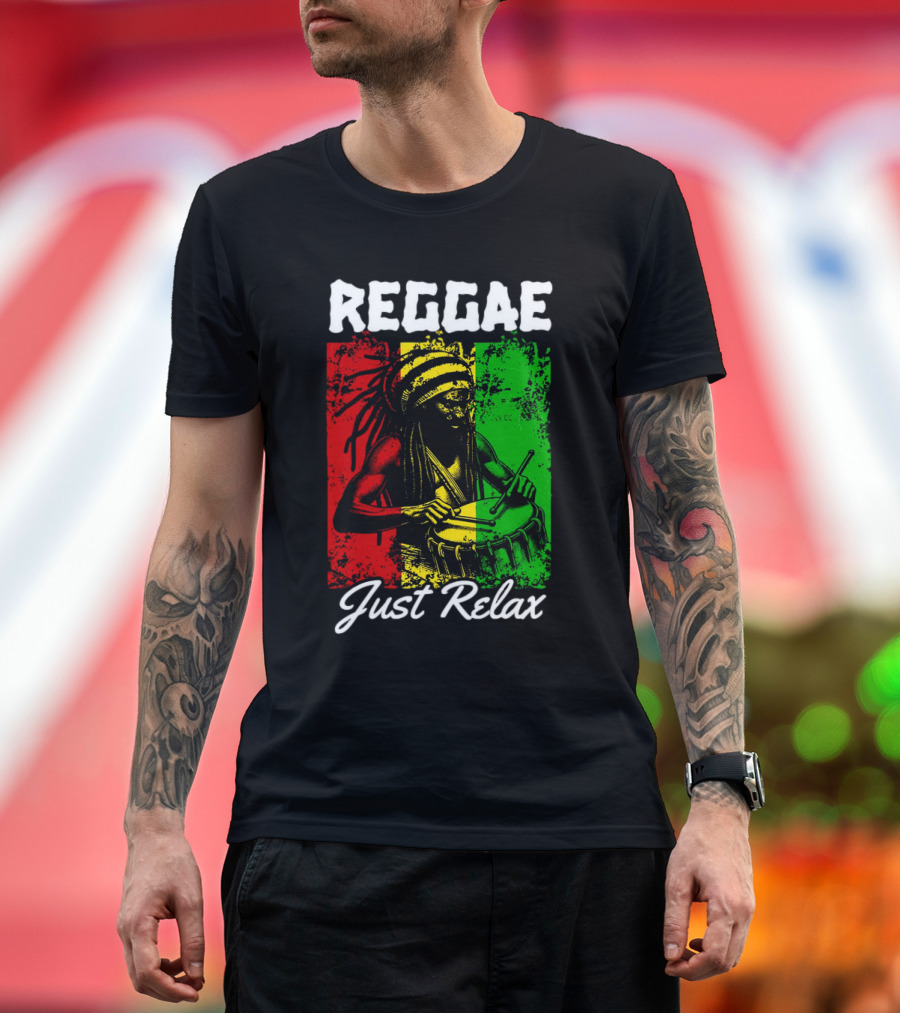 REGGAE Just Relax Rasta Drummer Red Yellow Green T-Shirt