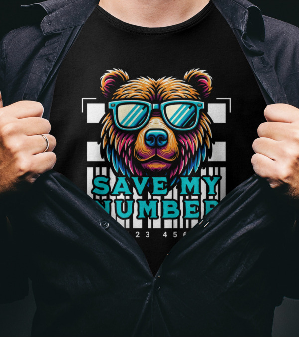 Save My Number Barcode Bear With Sunglasses T-Shirt