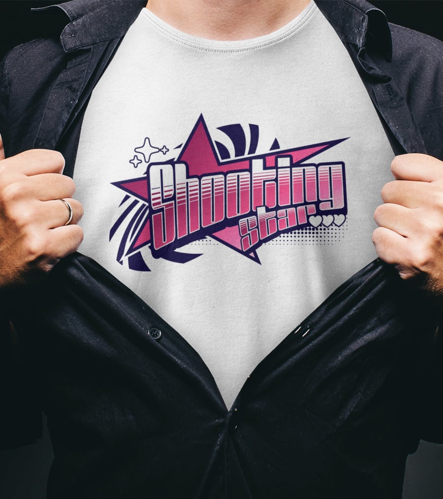 Shooting Star Pink Purple Stylized Text With Starburst Graphics T-Shirt