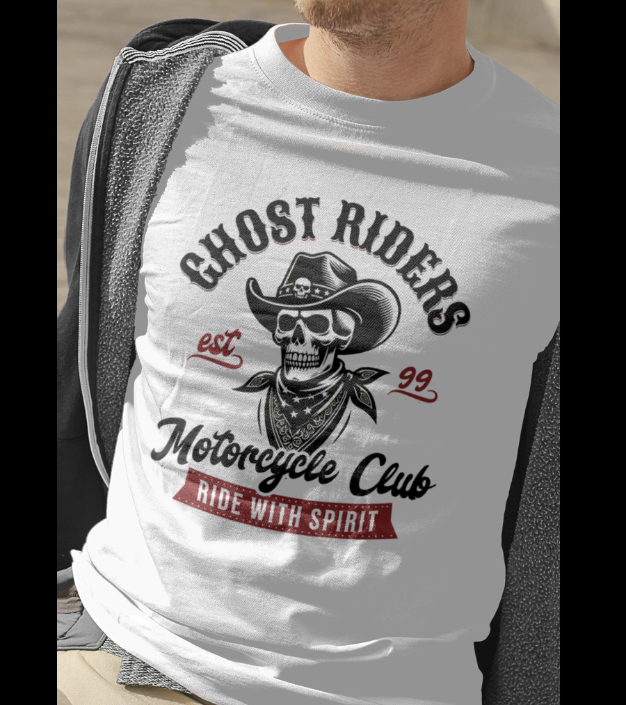 Ghost Riders Cowboy Skull Motorcycle Club Ride With Spirit Est 99 T-Shirt