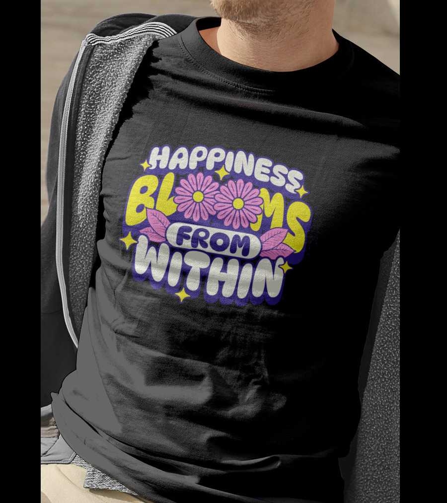 Happiness Blooms From Within With Pink Flowers And Yellow Stars T-Shirt