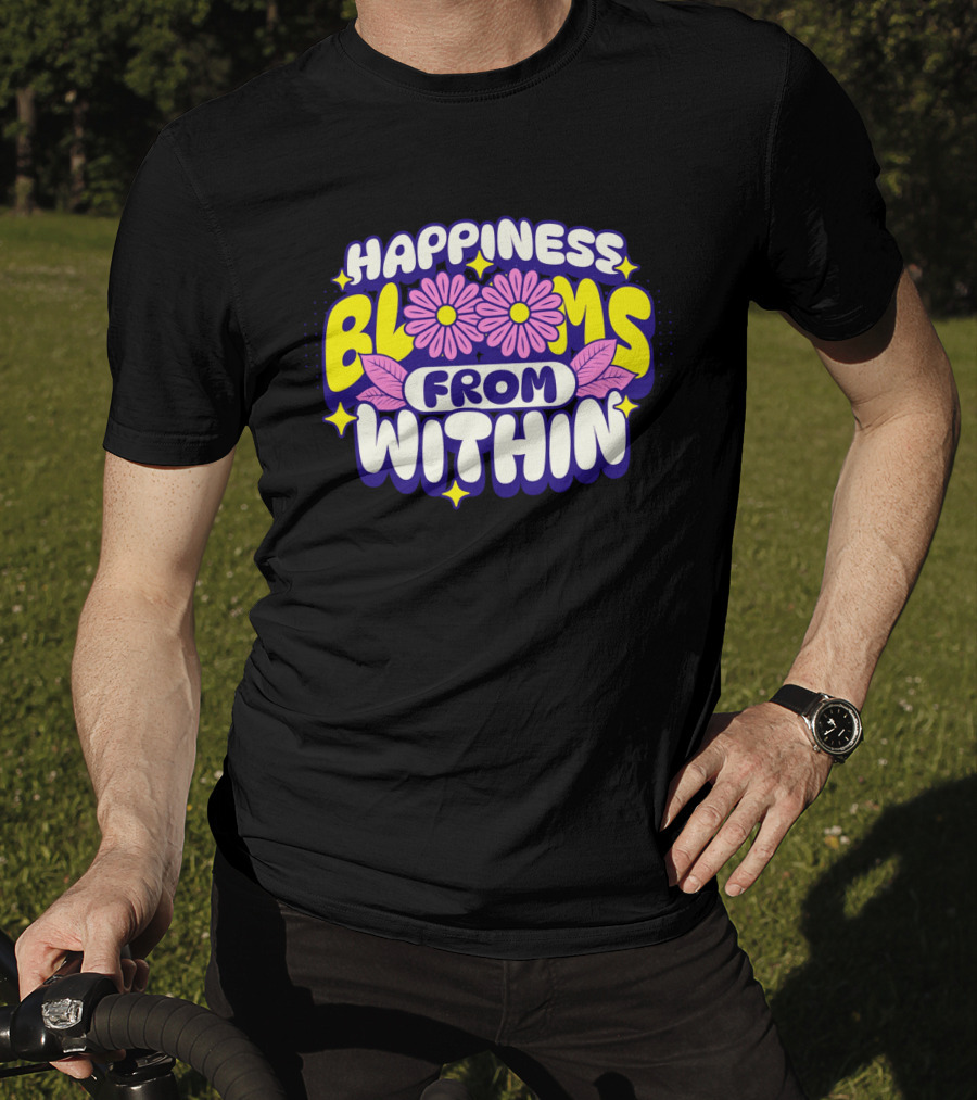 Happiness Blooms From Within With Pink Flowers And Yellow Stars T-Shirt