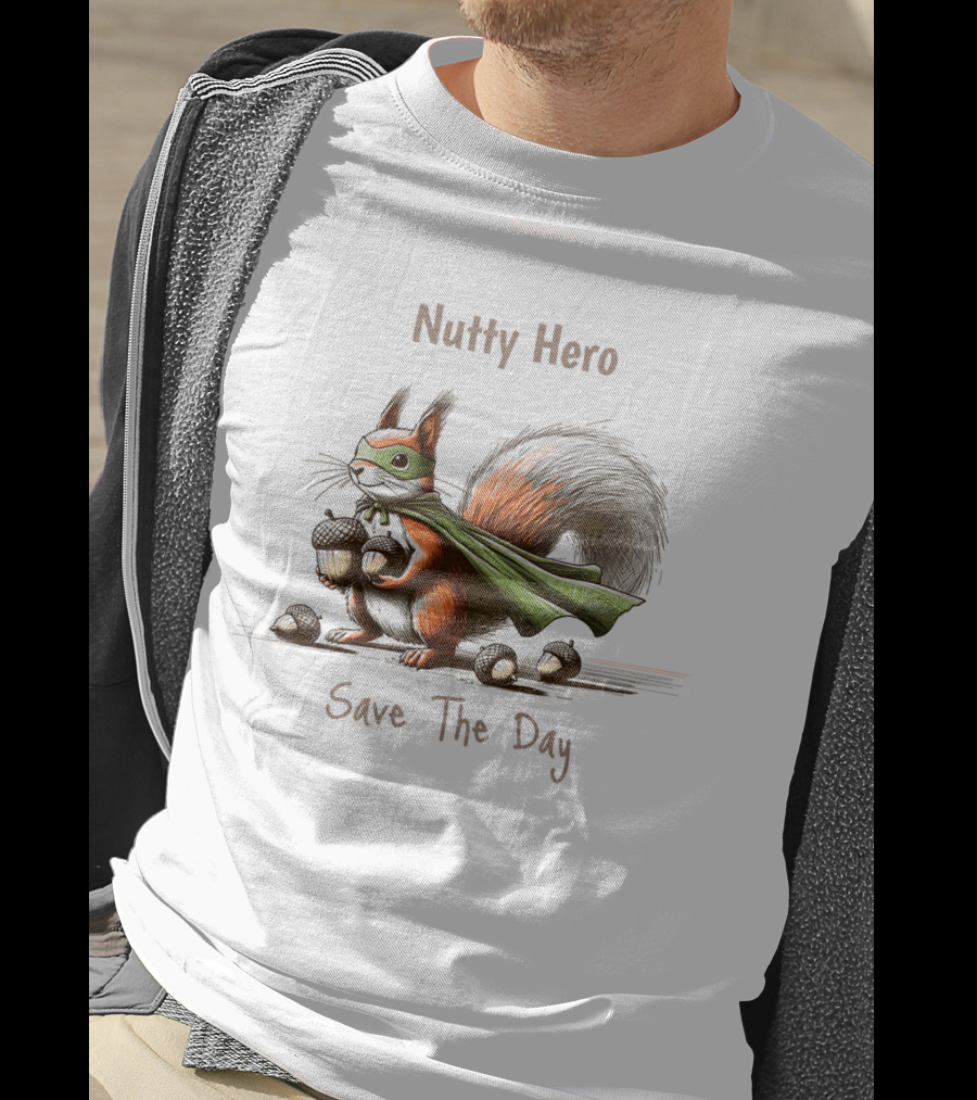 Nutty Hero Save The Day Squirrel With Mask And Cape T-Shirt