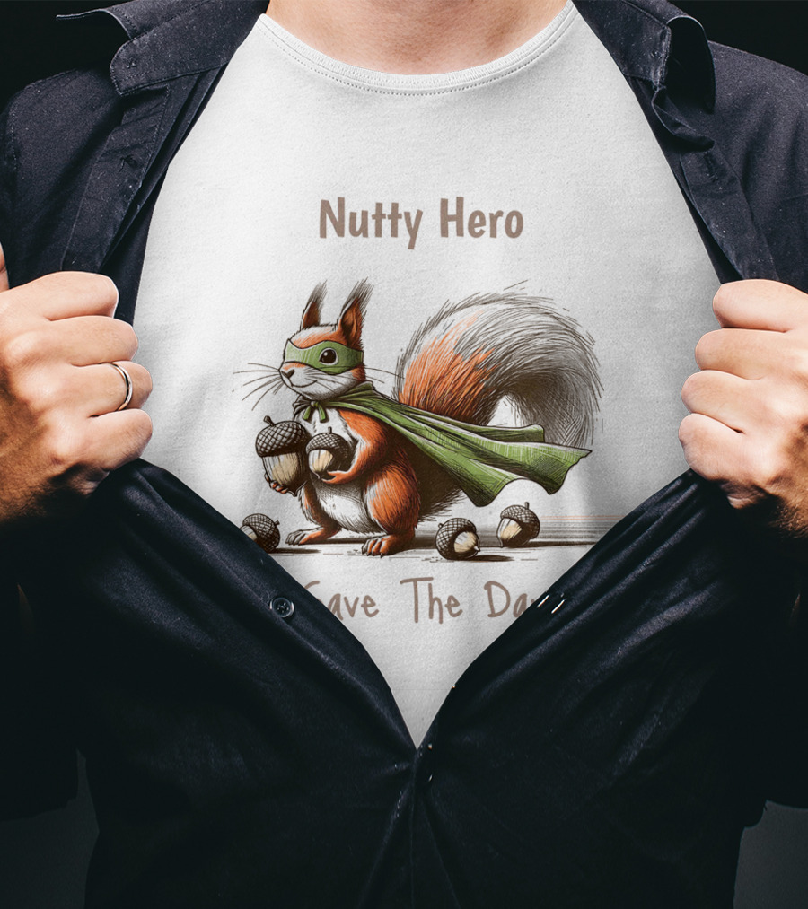 Nutty Hero Save The Day Squirrel With Mask And Cape T-Shirt