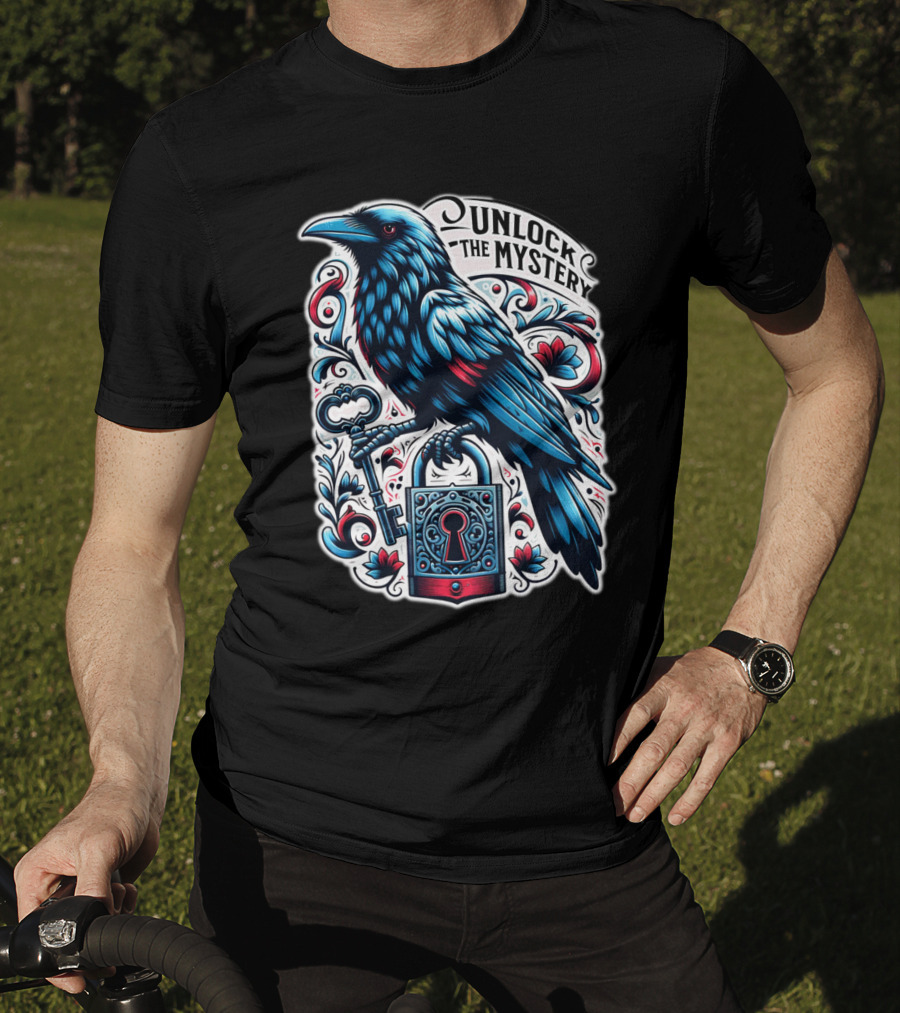 Unlock The Mystery Raven Holding Key And Lock With Ornate Floral T-Shirt