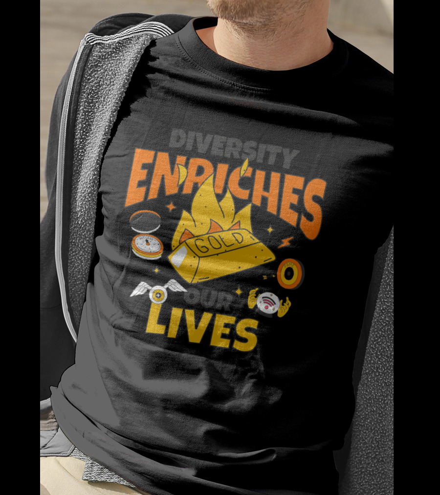 Diversity Enriches Our Lives Gold Flames Wings Compass T-Shirt