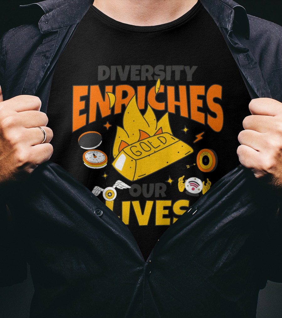 Diversity Enriches Our Lives Gold Flames Wings Compass T-Shirt