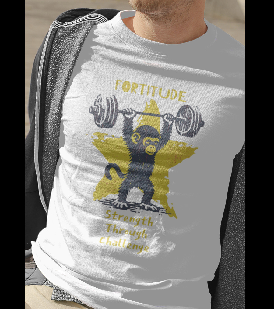 Fortitude Strength Through Challenge Monkey Weightlifting Star T-Shirt