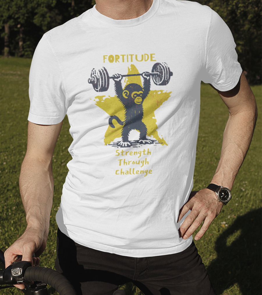 Fortitude Strength Through Challenge Monkey Weightlifting Star T-Shirt