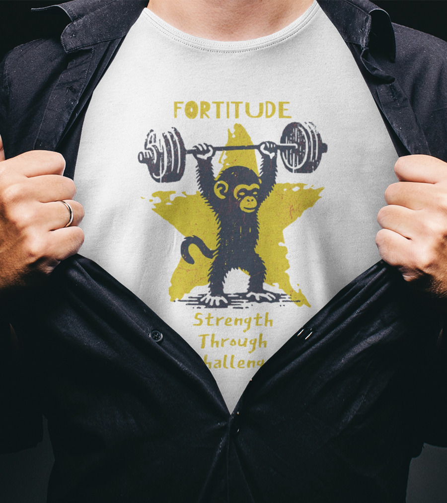 Fortitude Strength Through Challenge Monkey Weightlifting Star T-Shirt