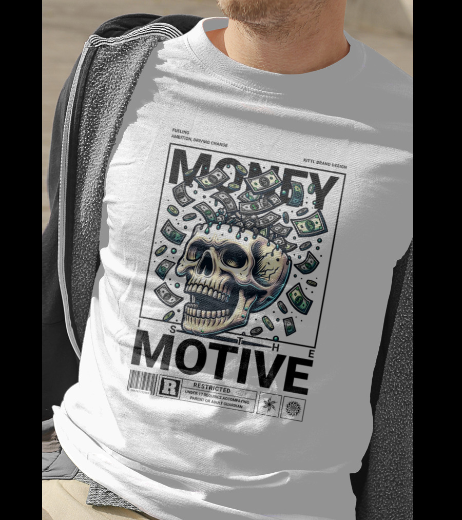 Money Is The Motive Skull With Falling Cash Restricted T-Shirt