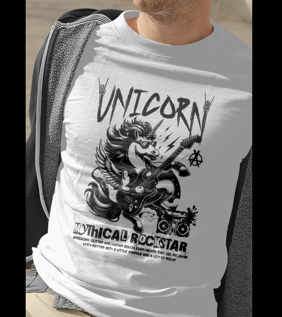Unicorn Mythical Rockstar Spreading Glitter And Guitar Solos Sparkle Music Rock T-Shirt