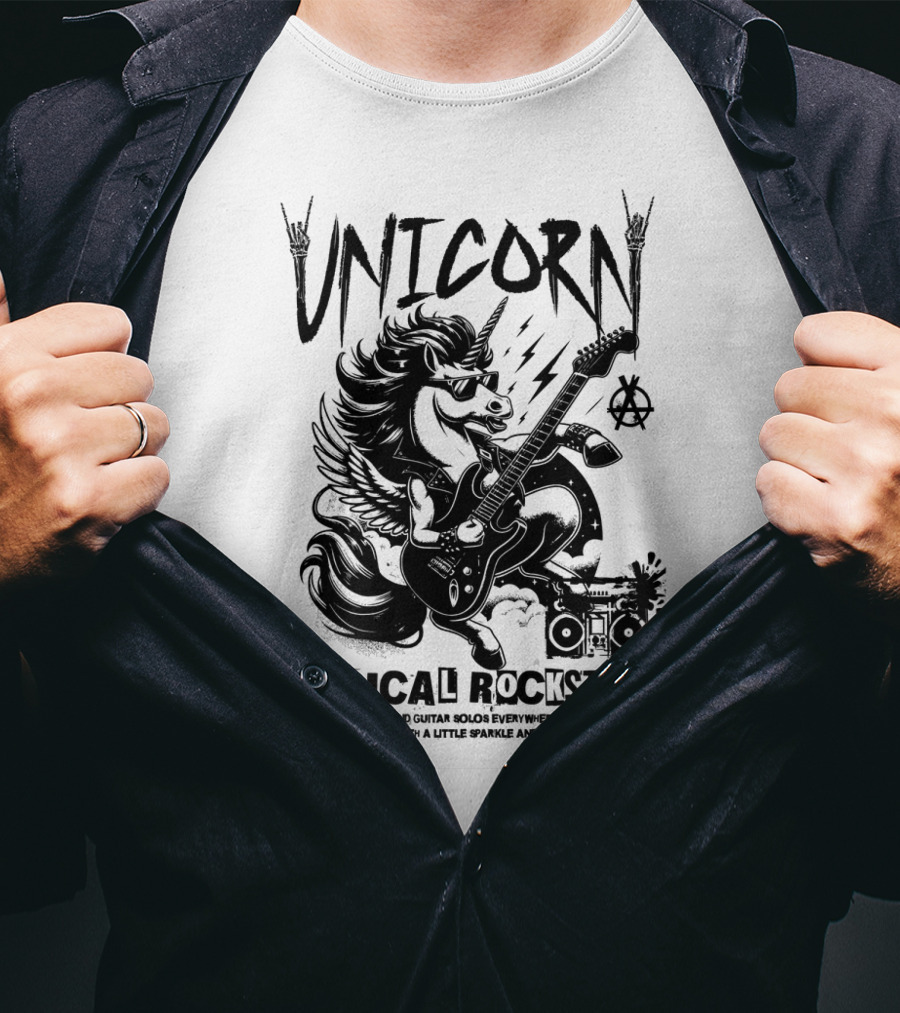 Unicorn Mythical Rockstar Spreading Glitter And Guitar Solos Sparkle Music Rock T-Shirt