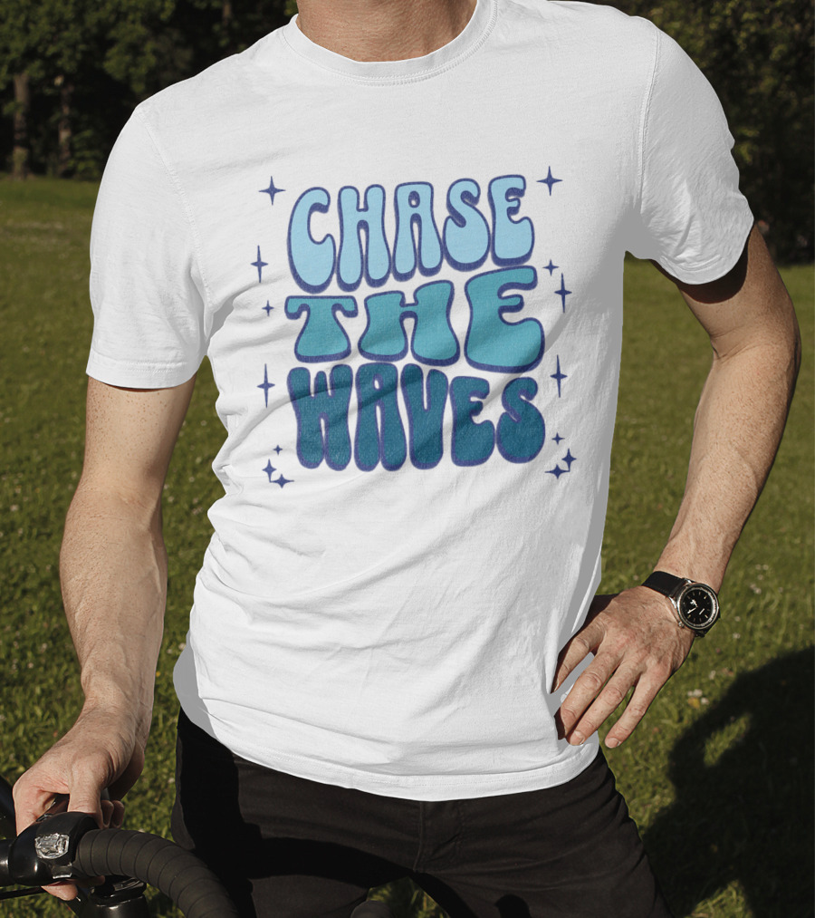 Chase The Waves Retro Font Star Accents T-Shirt