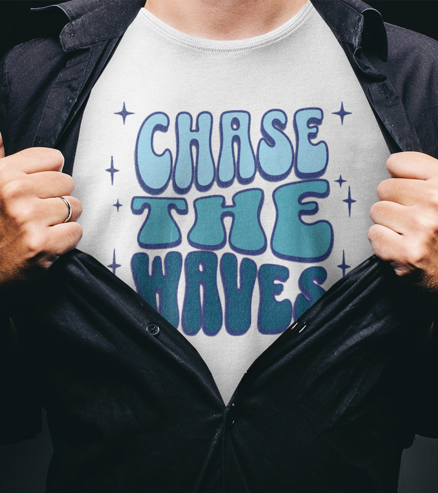 Chase The Waves Retro Font Star Accents T-Shirt
