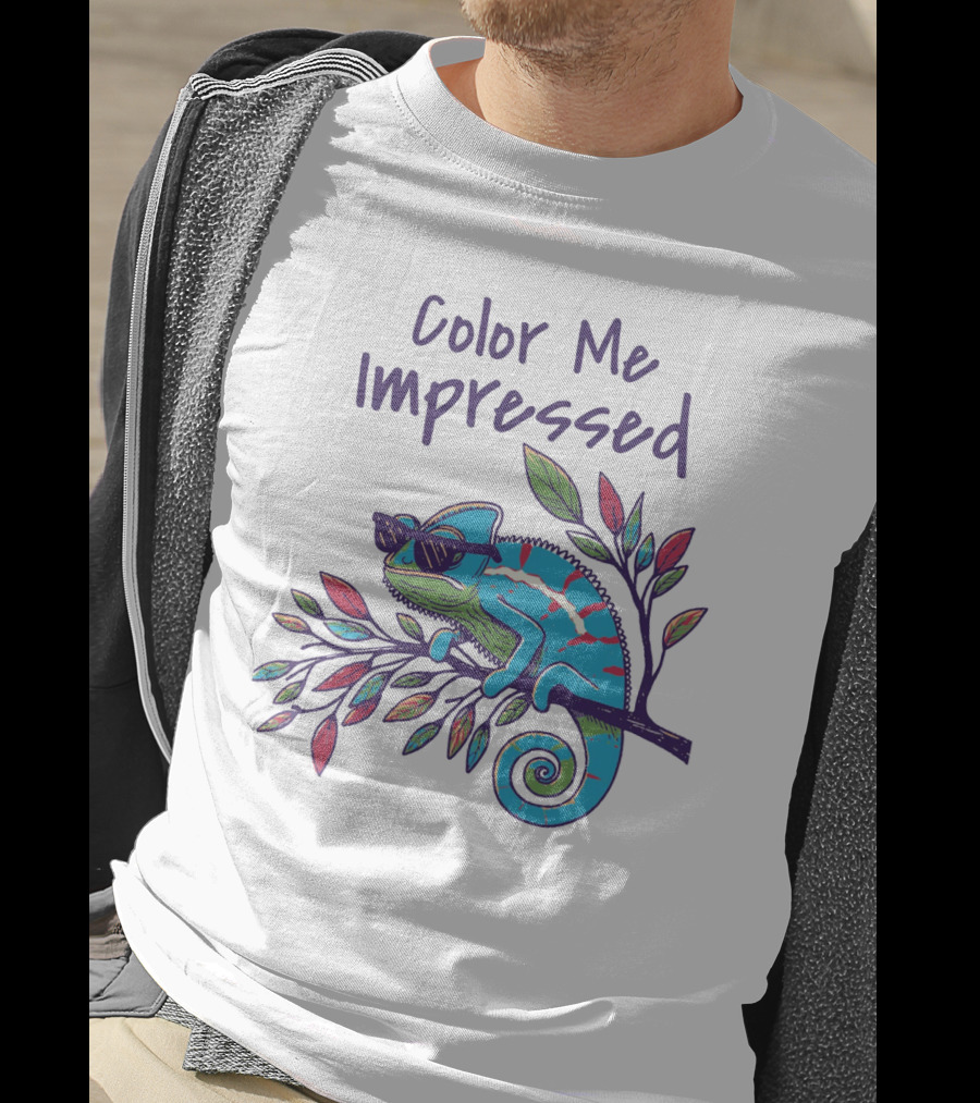 Color Me Impressed Chameleon With Sunglasses On Colorful Branch T-Shirt